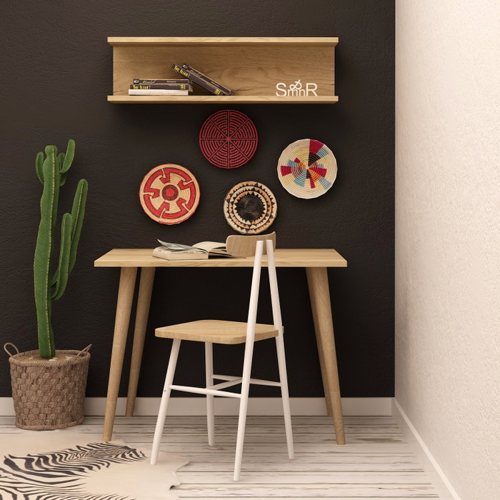 Hanah Home Mesa de estudio Fluse en color roble con estante de pared